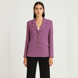 Vintage St. John Collection Tweed Blazer Jacket Size 8 Purple Old Money Classic